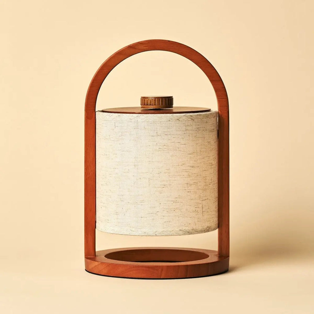 River Chestnut Brown Wooden Rechargeable Lamp | Linen Blend, Versatile & Up to 100 Hours of Battery Life - LUXONAS HOME