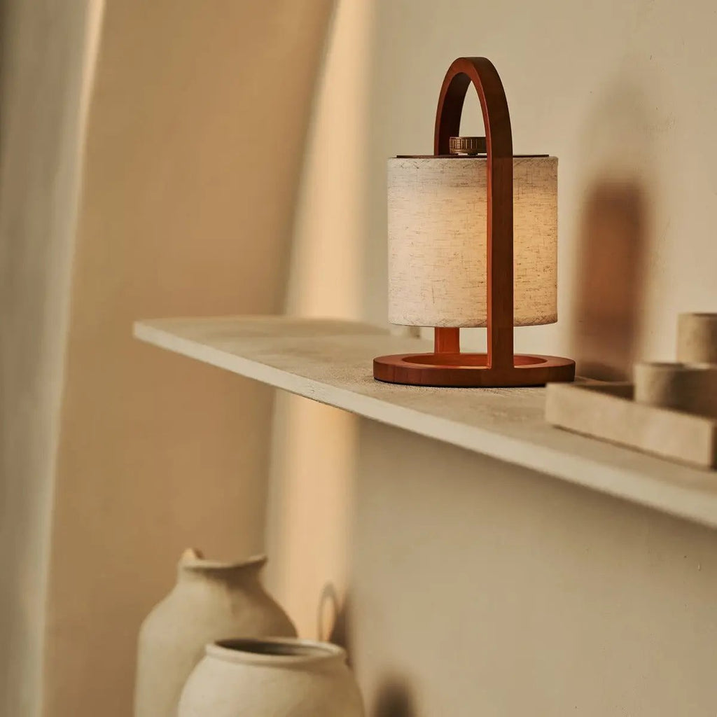 River Chestnut Brown Wooden Rechargeable Lamp | Linen Blend, Versatile & Up to 100 Hours of Battery Life - LUXONAS HOME
