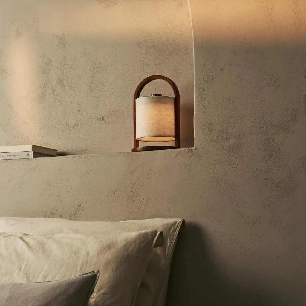 River Chestnut Brown Wooden Rechargeable Lamp | Linen Blend, Versatile & Up to 100 Hours of Battery Life - LUXONAS HOME