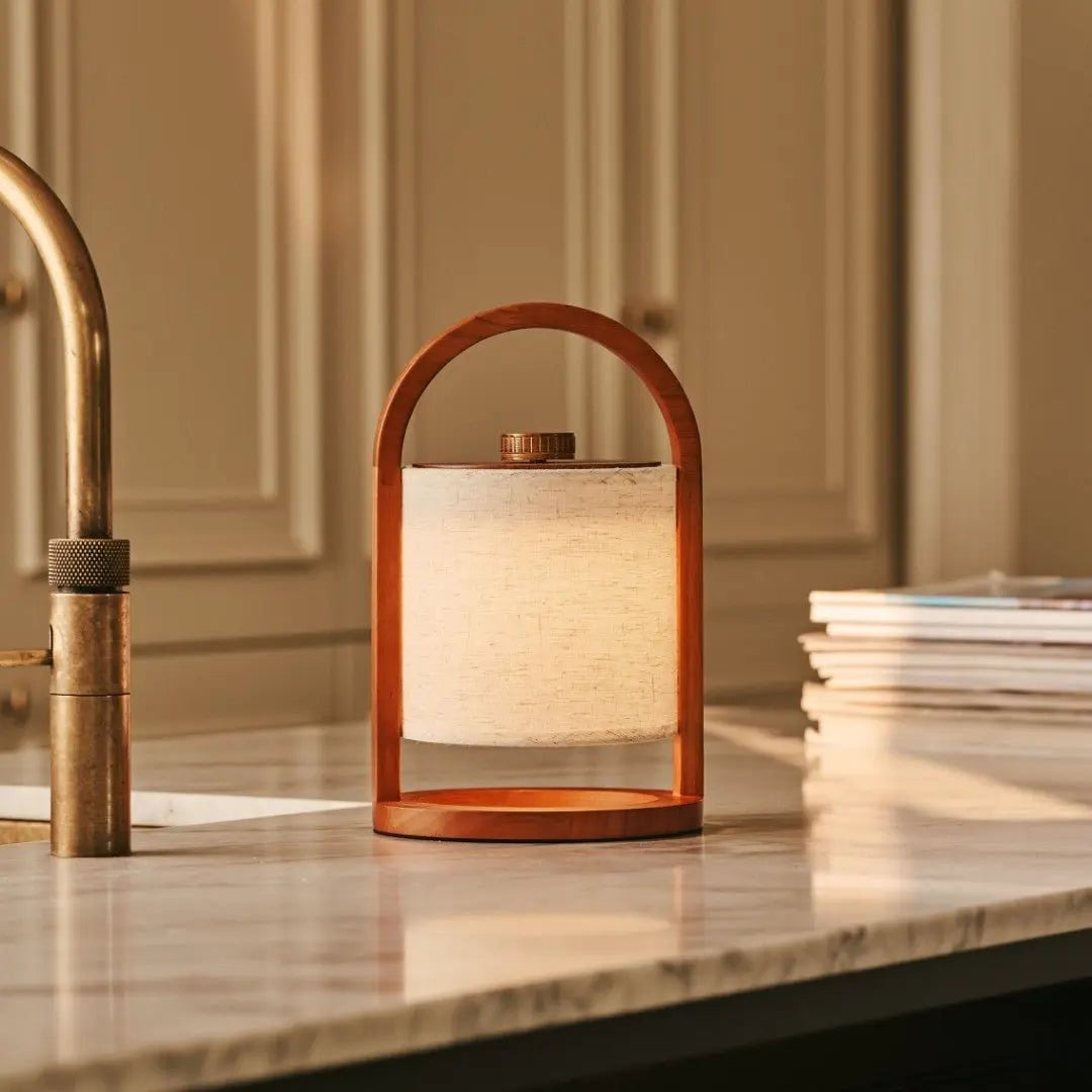 River Chestnut Brown Wooden Rechargeable Lamp | Linen Blend, Versatile & Up to 100 Hours of Battery Life - LUXONAS HOME