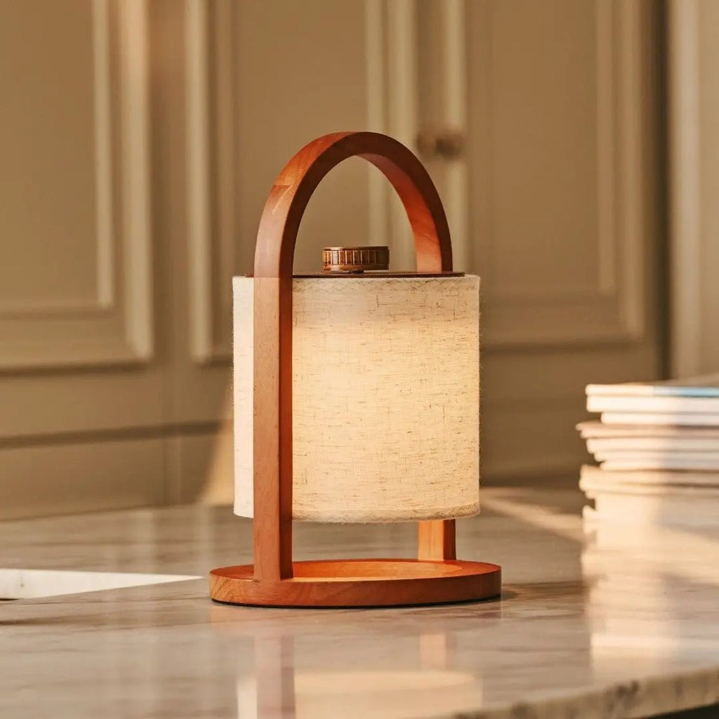 River Chestnut Brown Wooden Rechargeable Lamp | Linen Blend, Versatile & Up to 100 Hours of Battery Life - LUXONAS HOME