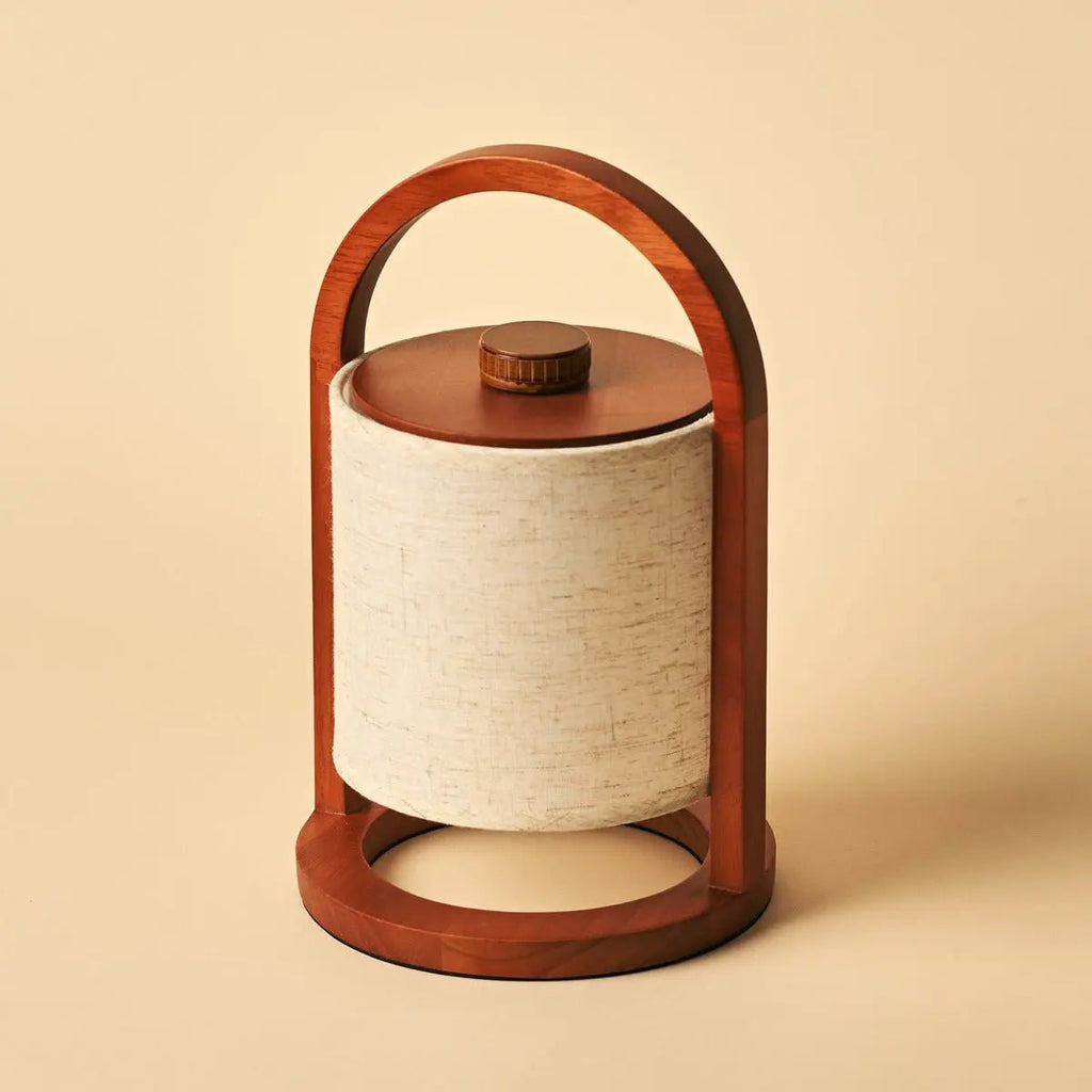 River Chestnut Brown Wooden Rechargeable Lamp | Linen Blend, Versatile & Up to 100 Hours of Battery Life - LUXONAS HOME
