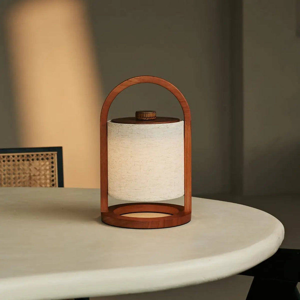 River Chestnut Brown Wooden Rechargeable Lamp | Linen Blend, Versatile & Up to 100 Hours of Battery Life - LUXONAS HOME