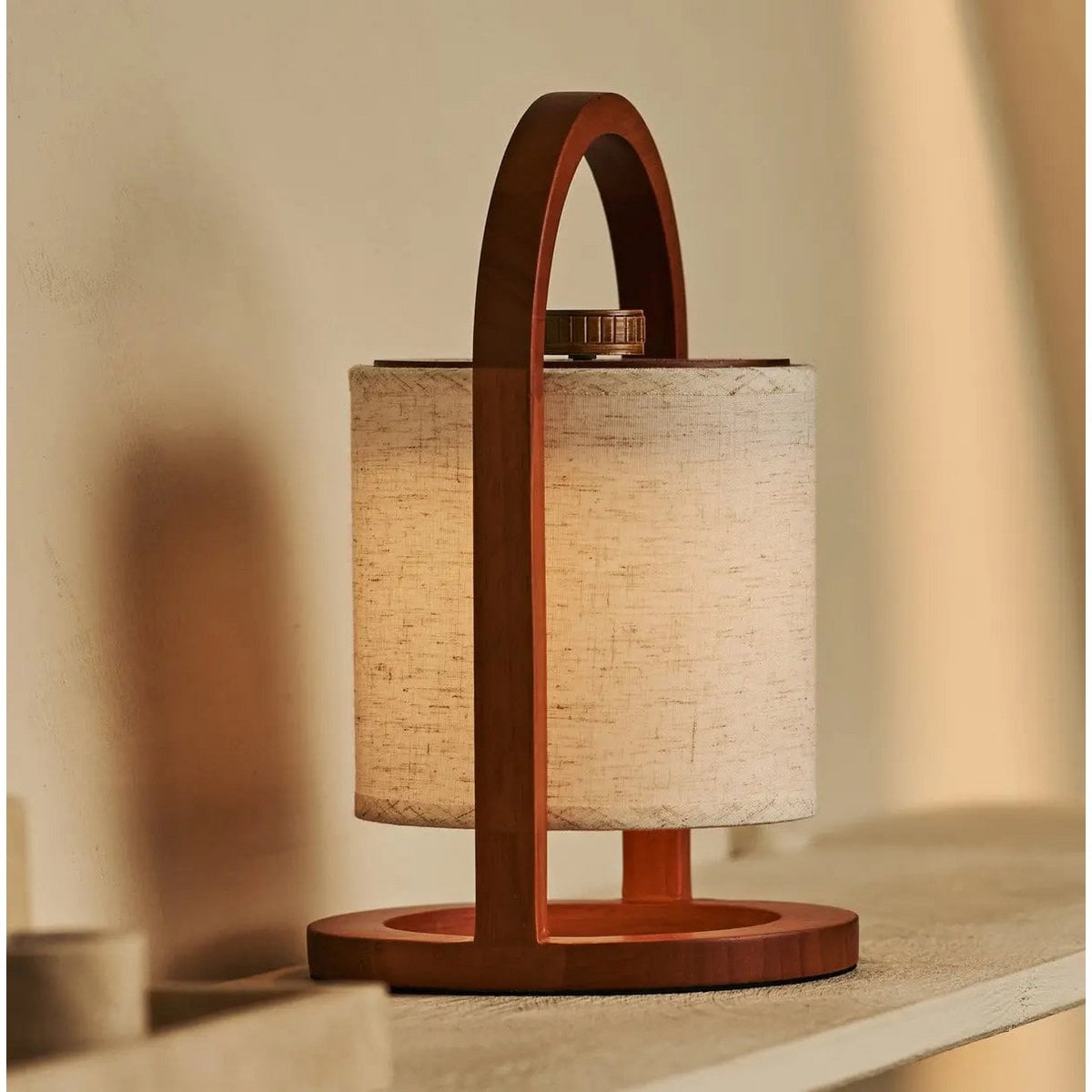 River Chestnut Brown Wooden Rechargeable Lamp | Linen Blend, Versatile & Up to 100 Hours of Battery Life - LUXONAS HOME