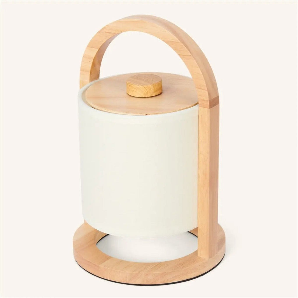 River Light Brown Wooden Rechargeable Lamp | Linen Blend, Versatile & Up to 100 Hours of Battery Life - LUXONAS HOME