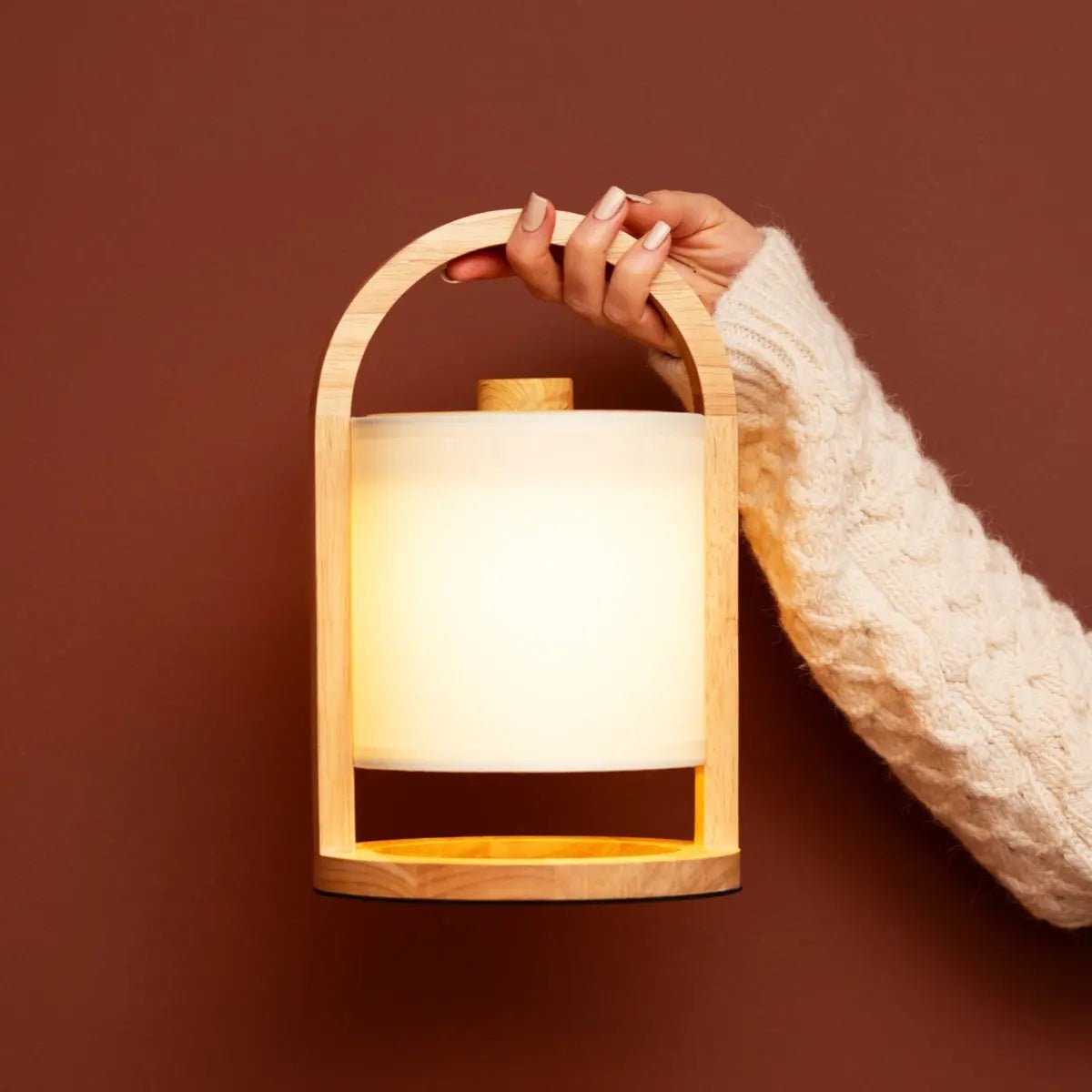 River Light Brown Wooden Rechargeable Lamp | Linen Blend, Versatile & Up to 100 Hours of Battery Life - LUXONAS HOME