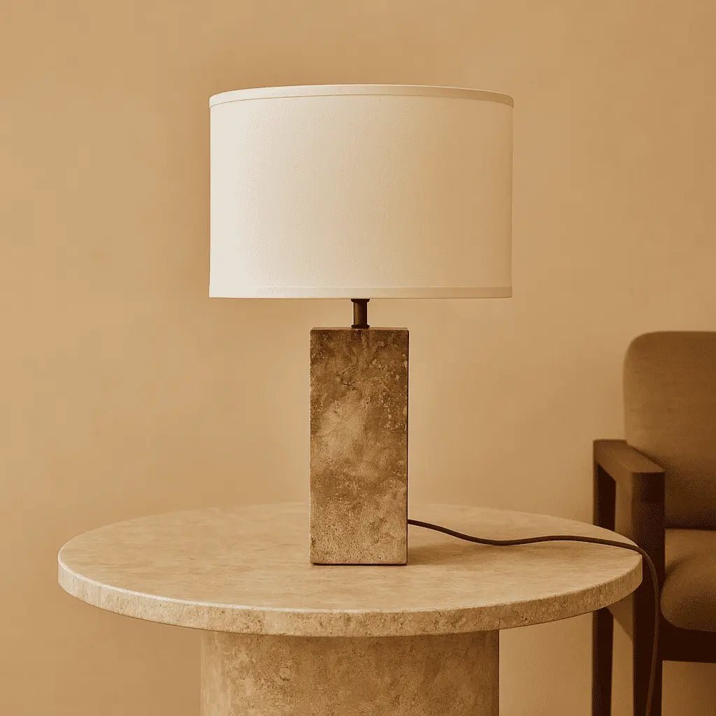 Rosie Travertine Lamp | Cotton Shade & Elegant Design - LUXONAS HOME