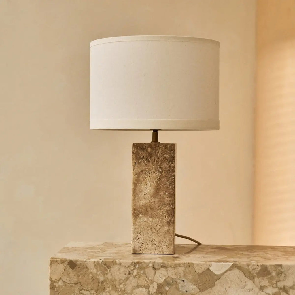 Rosie Travertine Lamp | Cotton Shade & Elegant Design - LUXONAS HOME