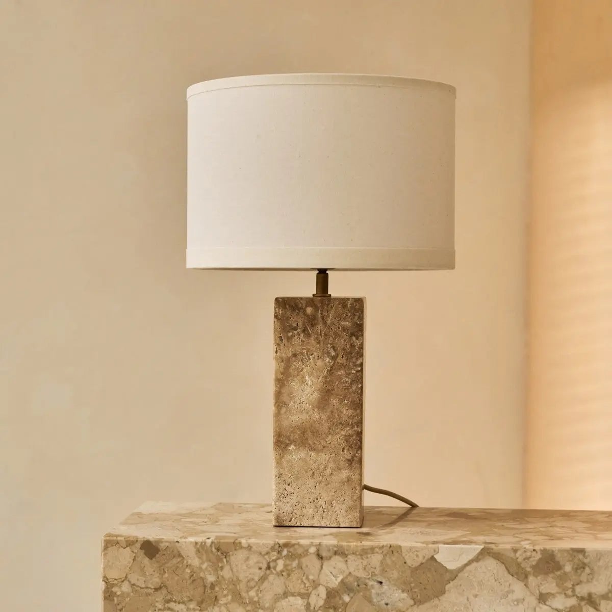 Rosie Travertine Lamp | Cotton Shade & Elegant Design - LUXONAS HOME