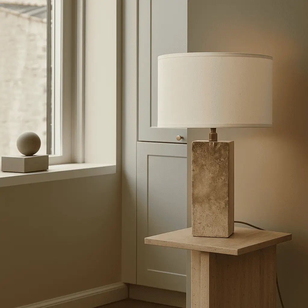 Rosie Travertine Lamp | Cotton Shade & Elegant Design - LUXONAS HOME