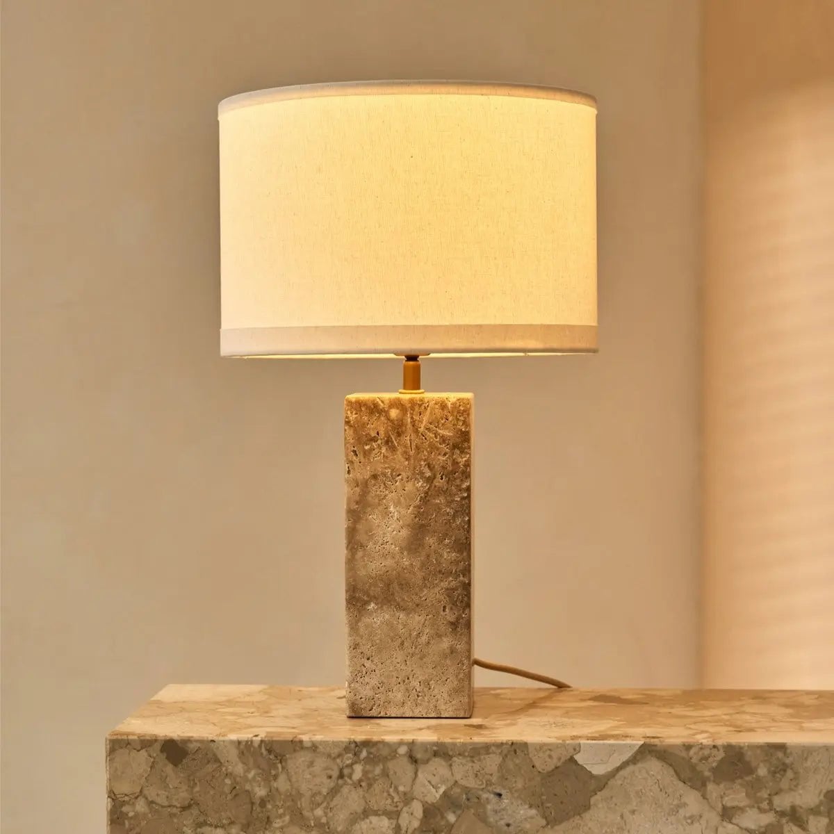 Rosie Travertine Lamp | Cotton Shade & Elegant Design - LUXONAS HOME