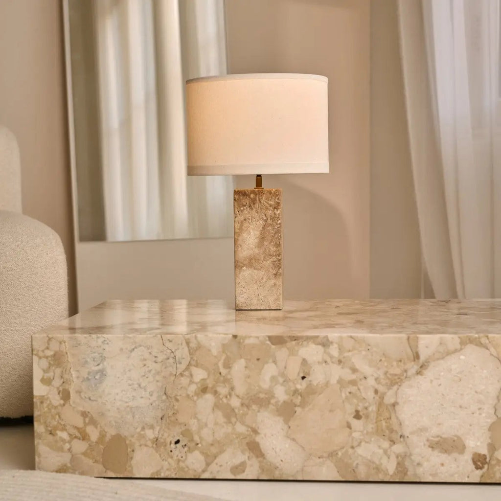 Rosie Travertine Lamp | Cotton Shade & Elegant Design - LUXONAS HOME