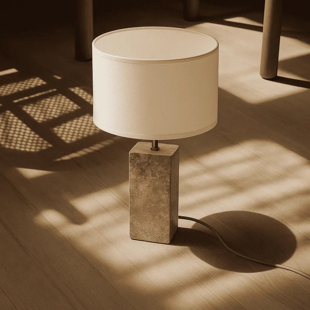 Rosie Travertine Lamp | Cotton Shade & Elegant Design - LUXONAS HOME