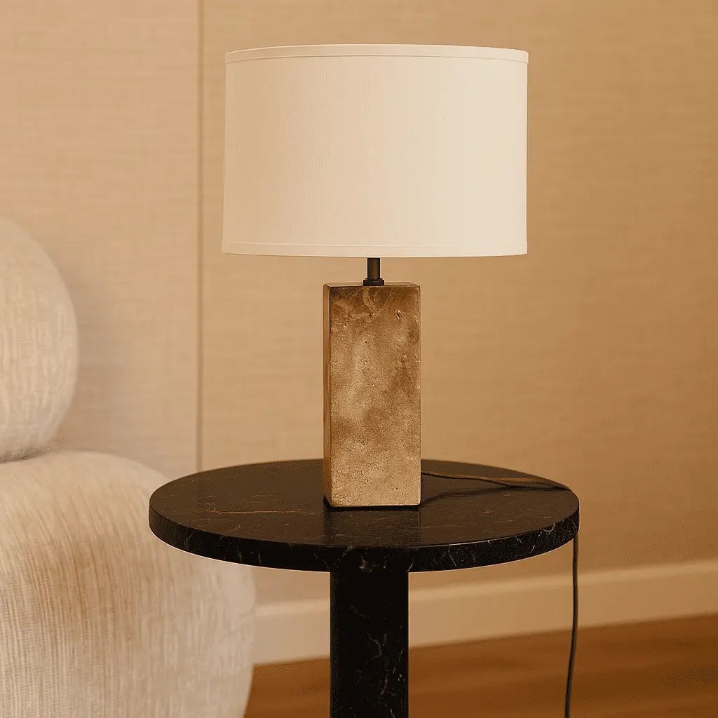 Rosie Travertine Lamp | Cotton Shade & Elegant Design - LUXONAS HOME