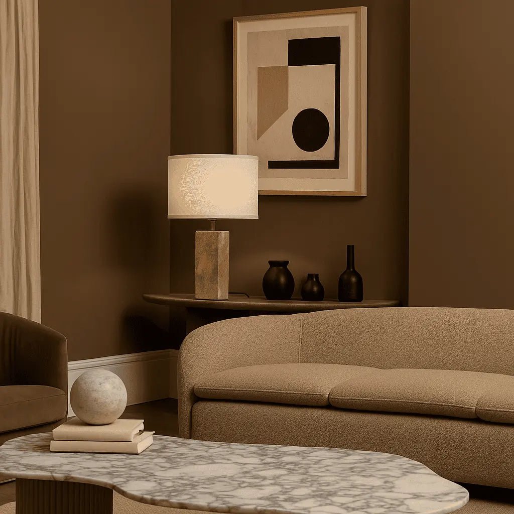 Rosie Travertine Lamp | Cotton Shade & Elegant Design - LUXONAS HOME