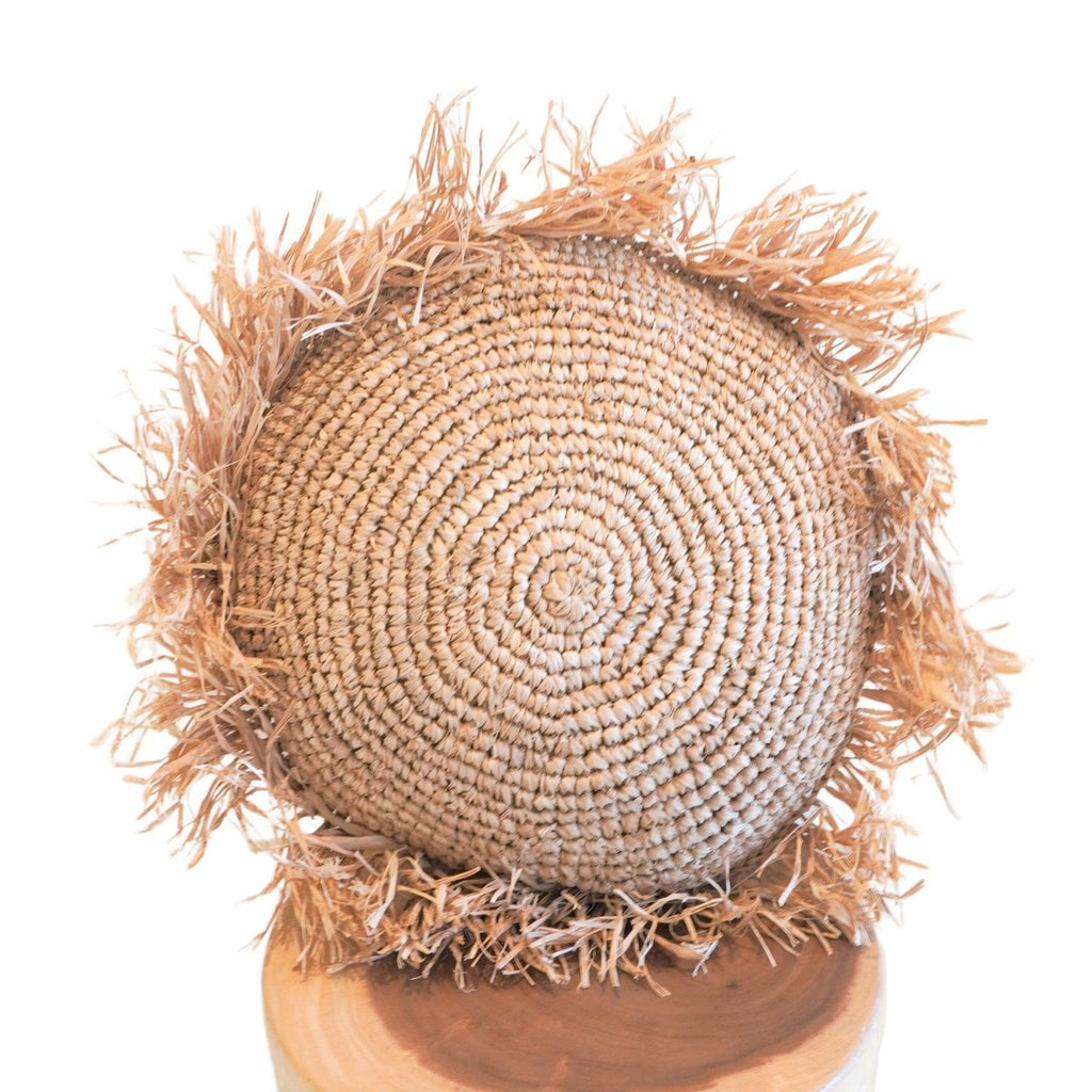 Round Boho Cushion with Fringes, Decorative Cushion Ø40/50 cm, Throw Pillow made from Raffia, Sofa Cushion with Filling TARAKAN beige - LUXONAS HOME