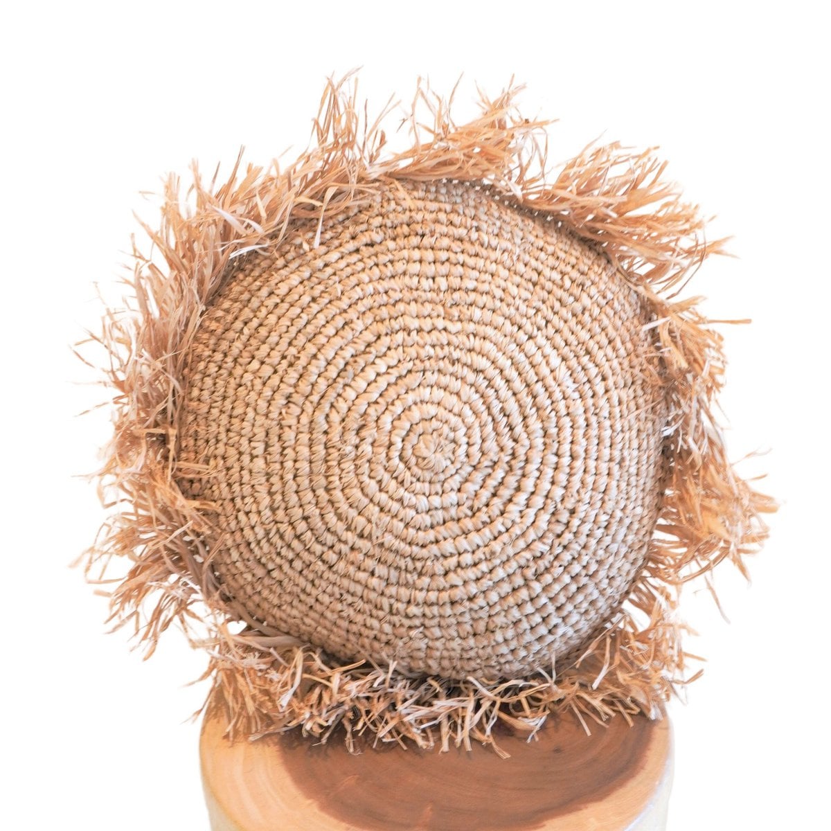 Round Boho Cushion with Fringes, Decorative Cushion Ø40/50 cm, Throw Pillow made from Raffia, Sofa Cushion with Filling TARAKAN beige - LUXONAS HOME