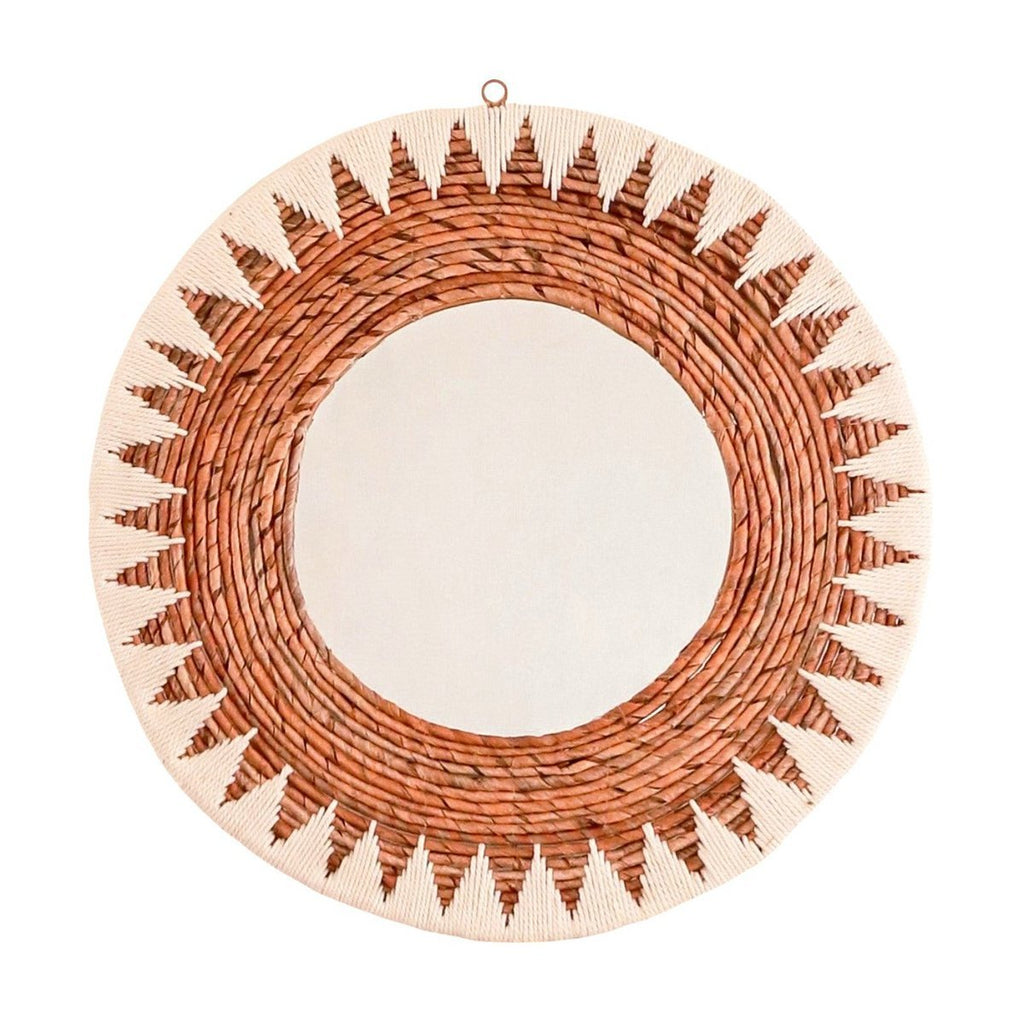 Round Boho Mirror 60 cm | Handmade Woven Wall Mirror AWAN | Wall Decoration with Pattern Made of Cotton Cords - LUXONAS HOME