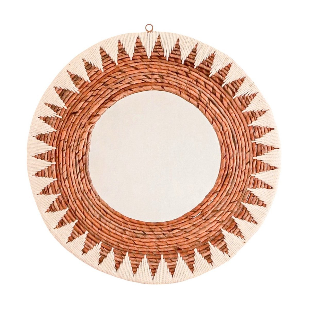 Round Boho Mirror 60 cm | Handmade Woven Wall Mirror AWAN | Wall Decoration with Pattern Made of Cotton Cords - LUXONAS HOME