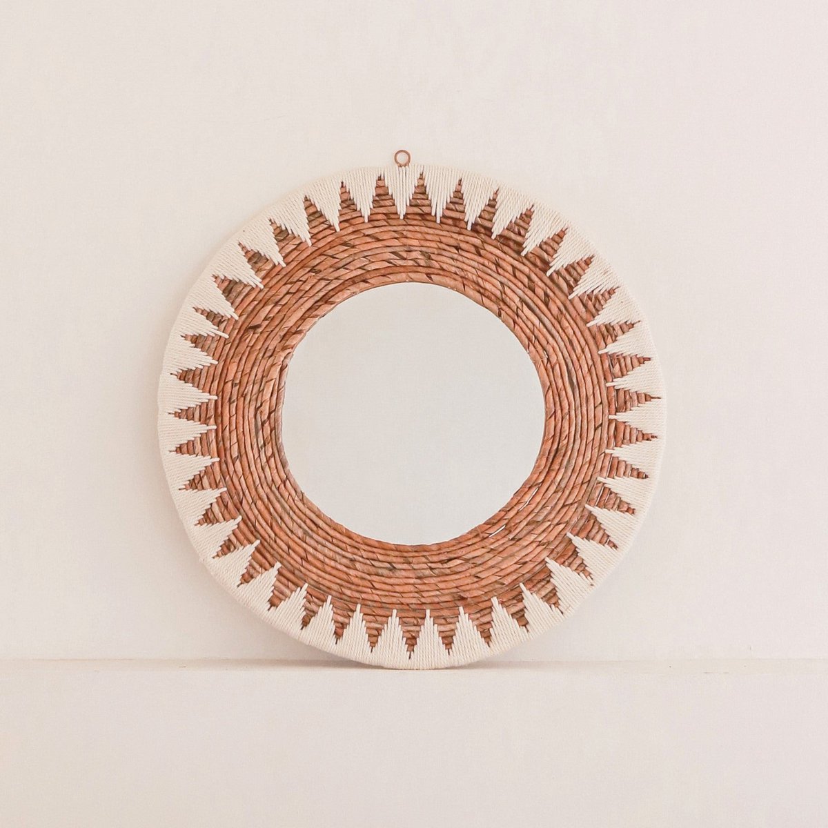 Round Boho Mirror 60 cm | Handmade Woven Wall Mirror AWAN | Wall Decoration with Pattern Made of Cotton Cords - LUXONAS HOME