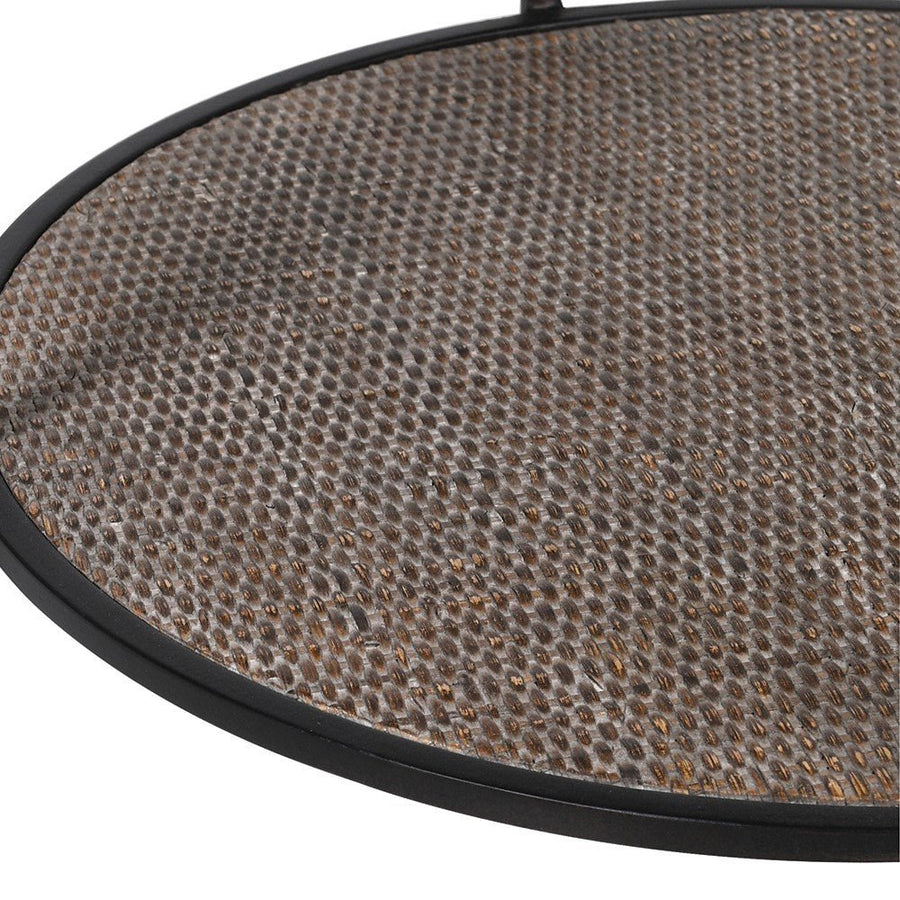 Round Glass Top Side Table with Rattan Shelf and Iron Frame