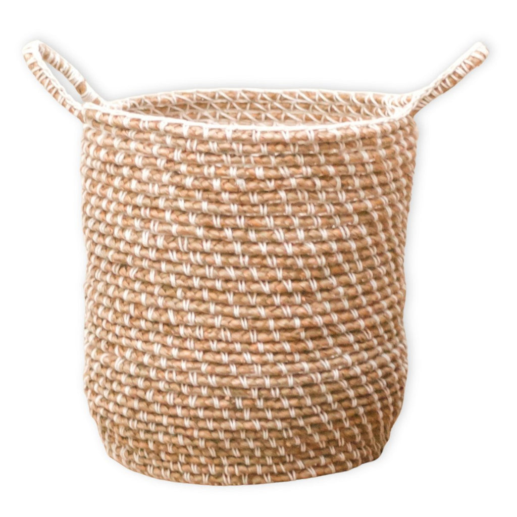 Round Laundry & Storage Basket GUNUNG — Banana Fibre with Cotton Macramé Pattern - LUXONAS HOME