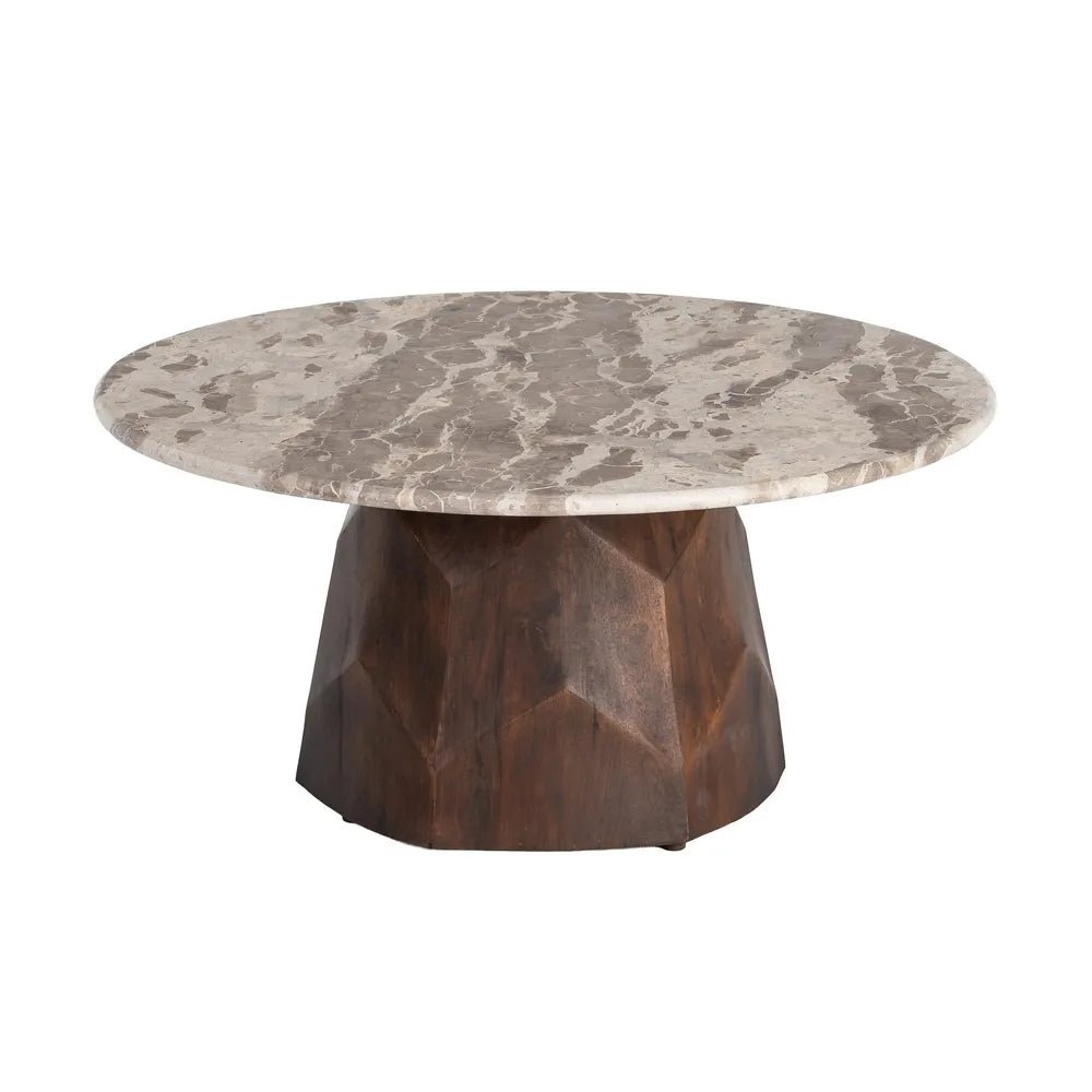 Round Marble Top Coffee Table with Mango Wood Base