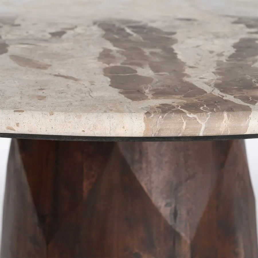Round Marble Top Dining Table with Mango Wood Base