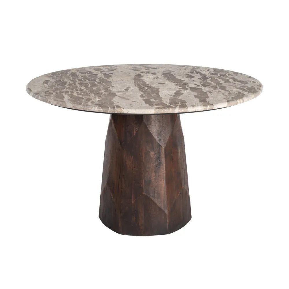 Round Marble Top Dining Table with Mango Wood Base