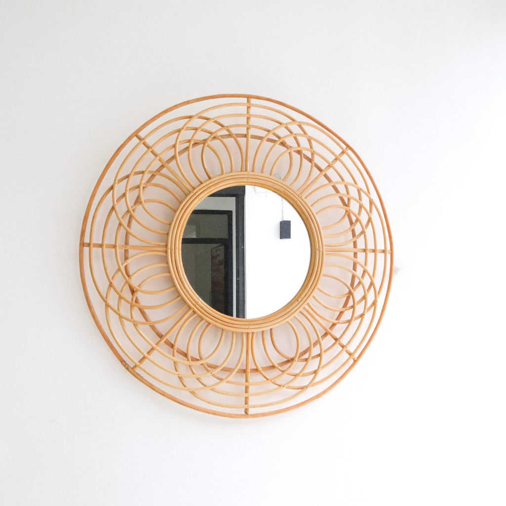 Round Rattan Mirror 58 cm | Handmade Boho Wall Mirror PUTUK - LUXONAS HOME