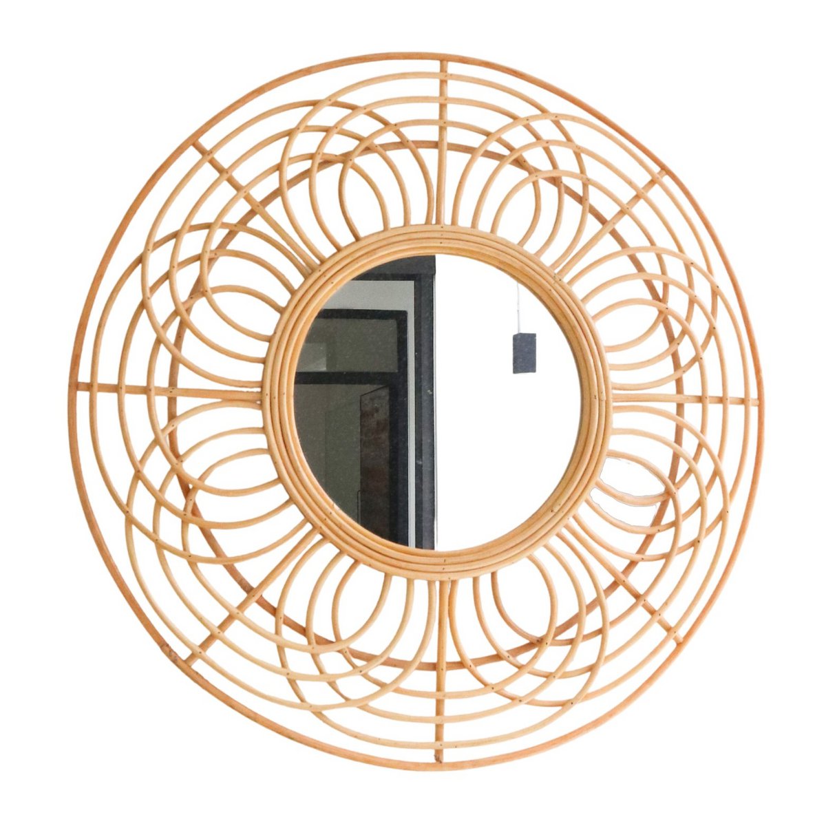 Round Rattan Mirror 58 cm | Handmade Boho Wall Mirror PUTUK - LUXONAS HOME