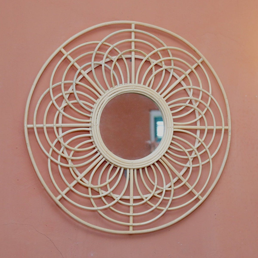 Round Rattan Mirror 58 cm | Handmade Boho Wall Mirror PUTUK - LUXONAS HOME