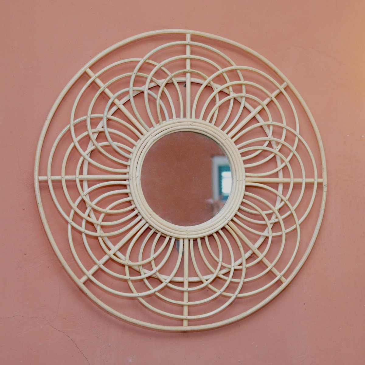 Round Rattan Mirror 58 cm | Handmade Boho Wall Mirror PUTUK - LUXONAS HOME