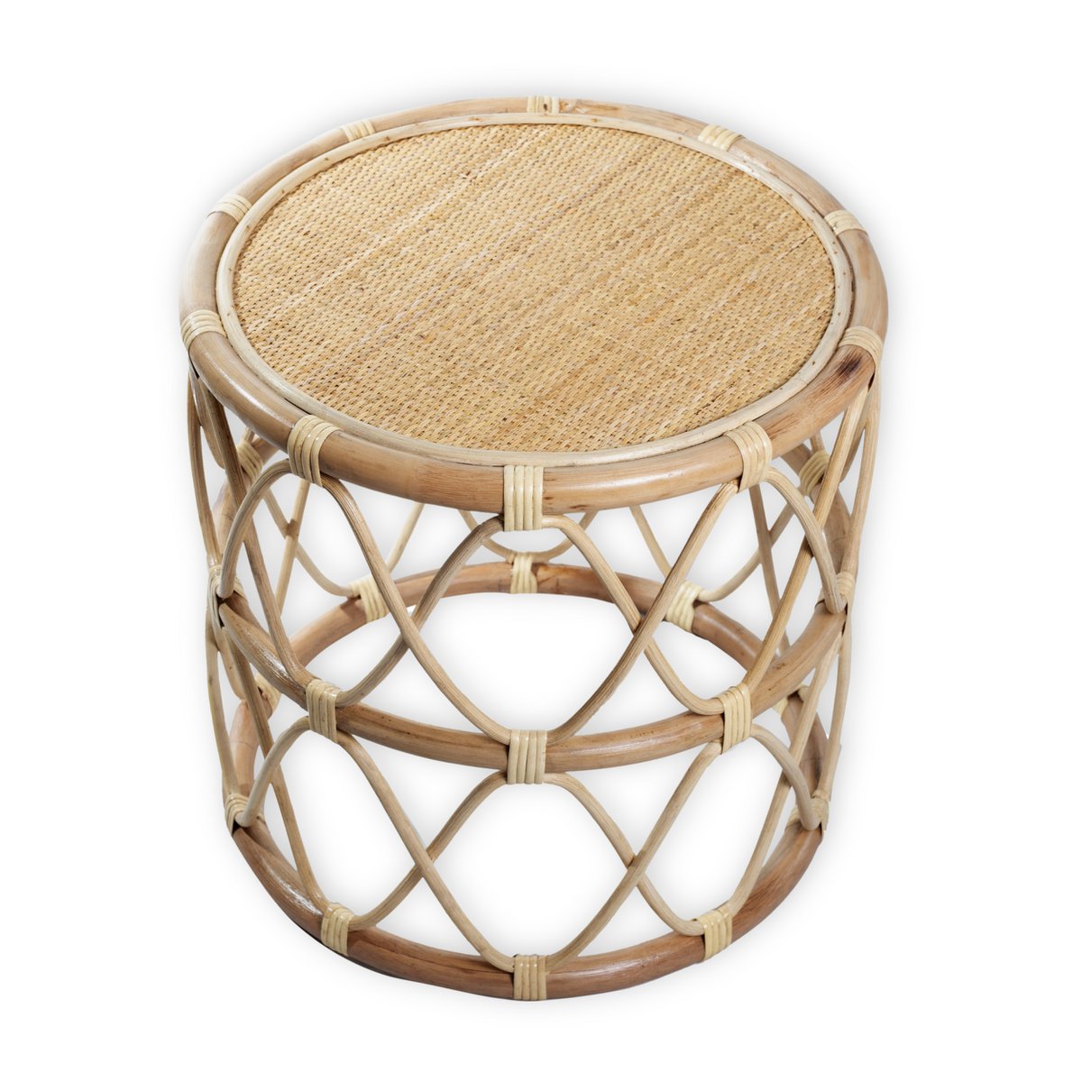Round Rattan Side Table – Small Boho Coffee Table – Bedside Table Rattan Beige – Handmade Table Made of Natural Rattan (Ø 45 cm) MUARA - LUXONAS HOME