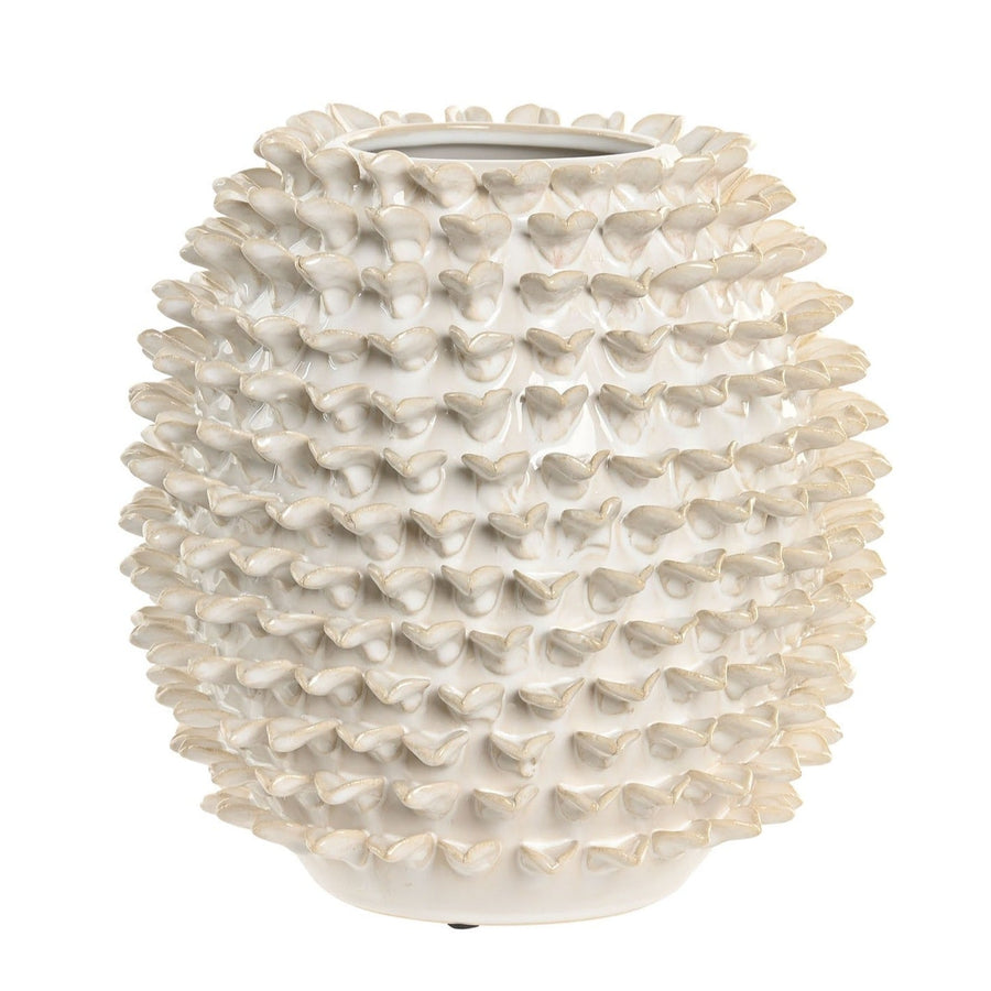 Round White Spiked Ceramic Vase