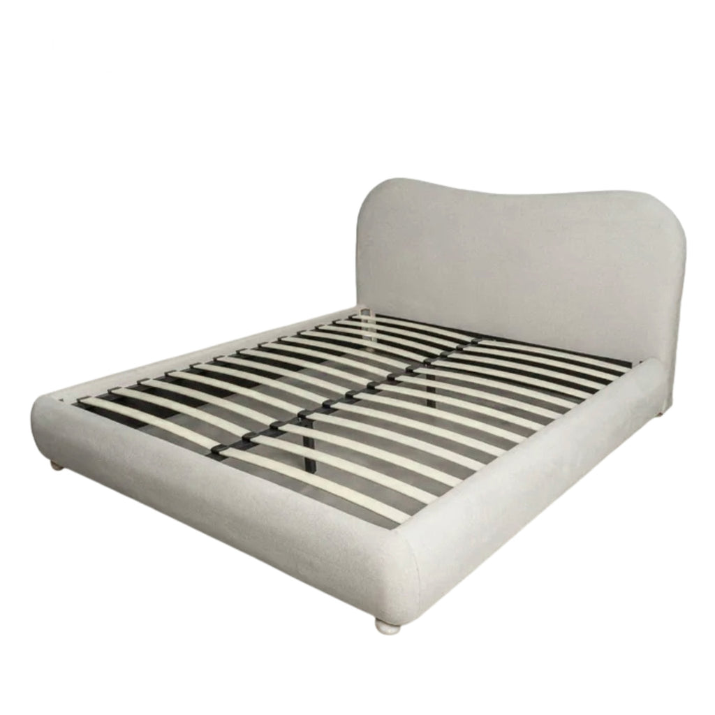Rounded Beige Fabric Bed - LUXONAS