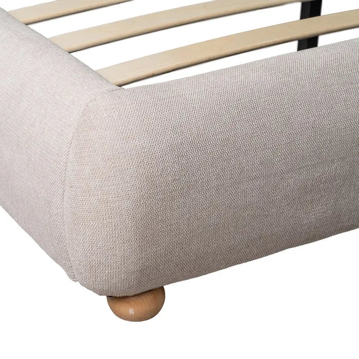 Rounded Beige Fabric Bed - LUXONAS