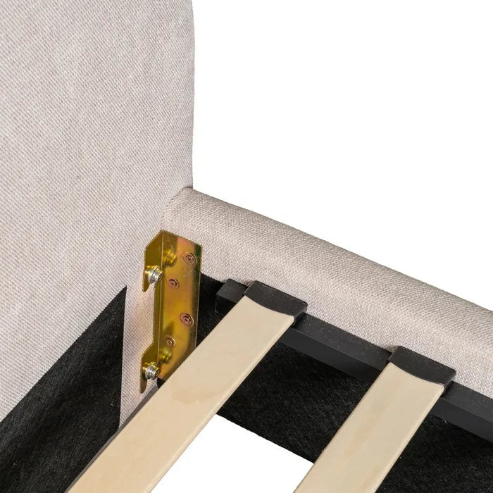 Rounded Beige Fabric Bed - LUXONAS