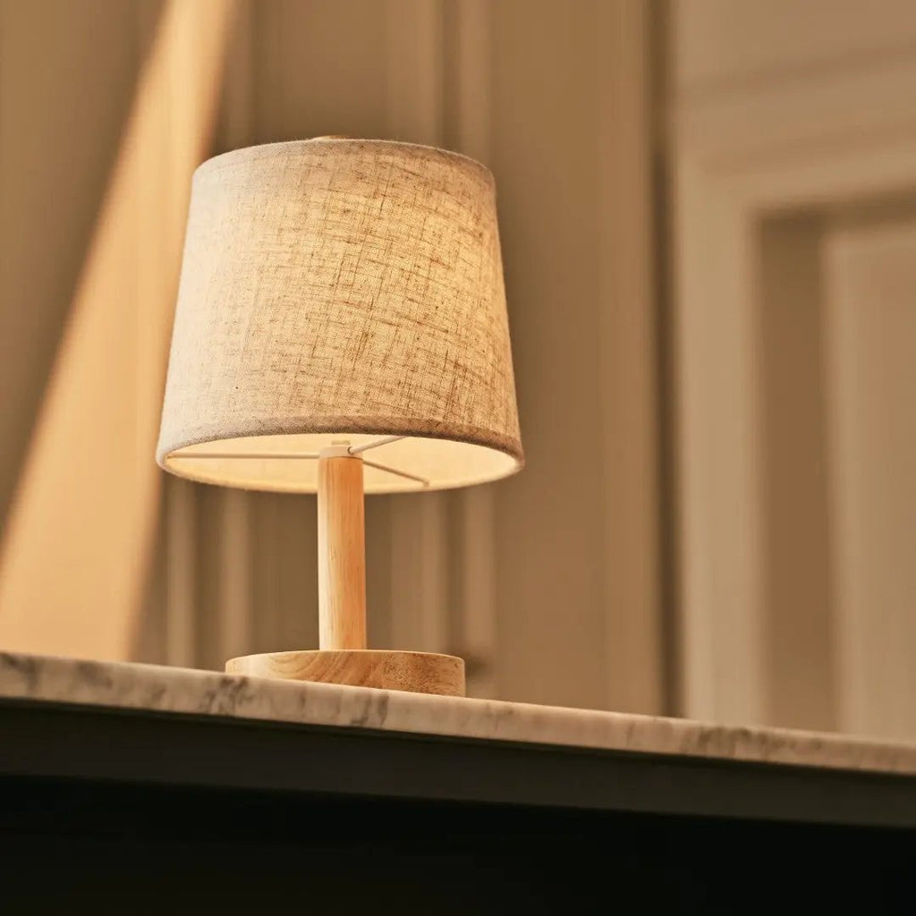 Rover Light Brown Wooden Rechargeable Lamp | Cordless, Dimmable & Linen Blend - LUXONAS HOME