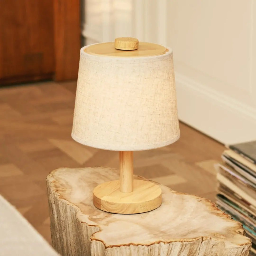 Rover Light Brown Wooden Rechargeable Lamp | Cordless, Dimmable & Linen Blend - LUXONAS HOME