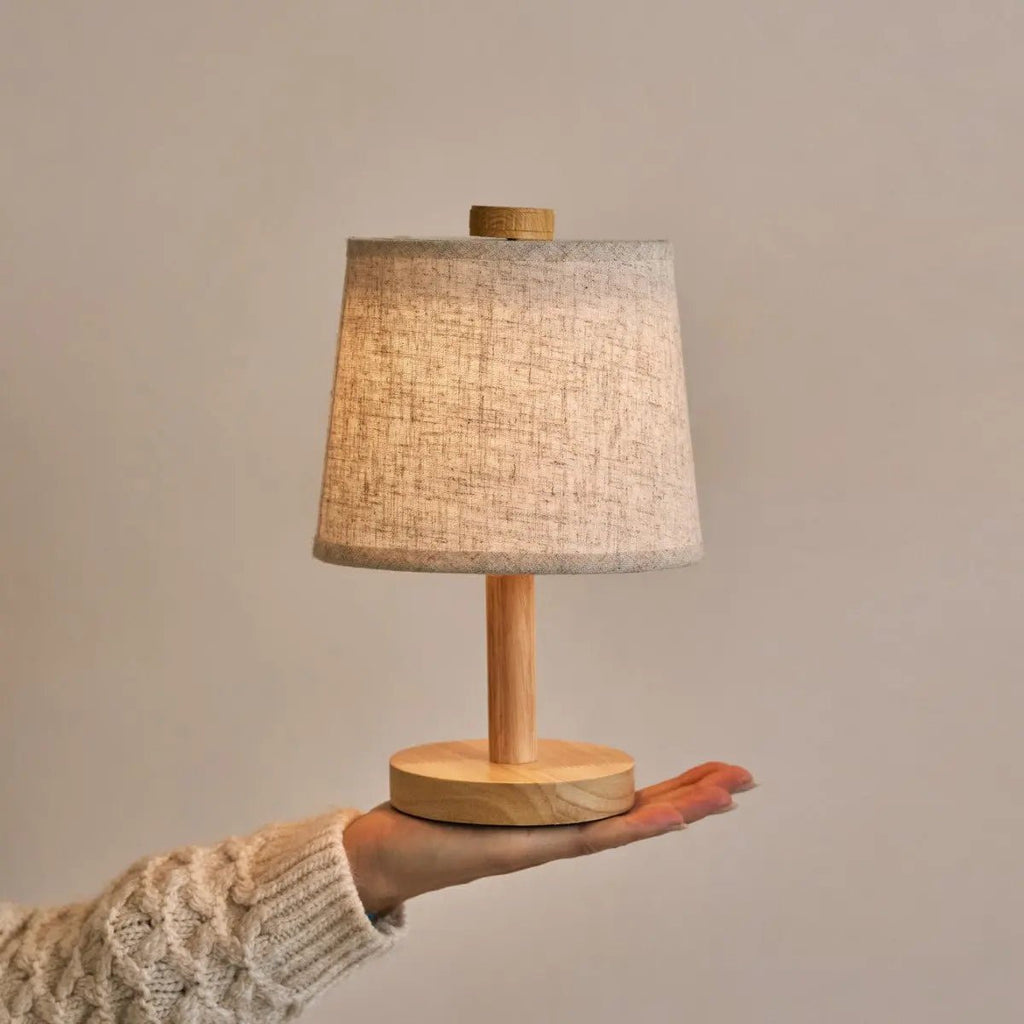 Rover Light Brown Wooden Rechargeable Lamp | Cordless, Dimmable & Linen Blend - LUXONAS HOME