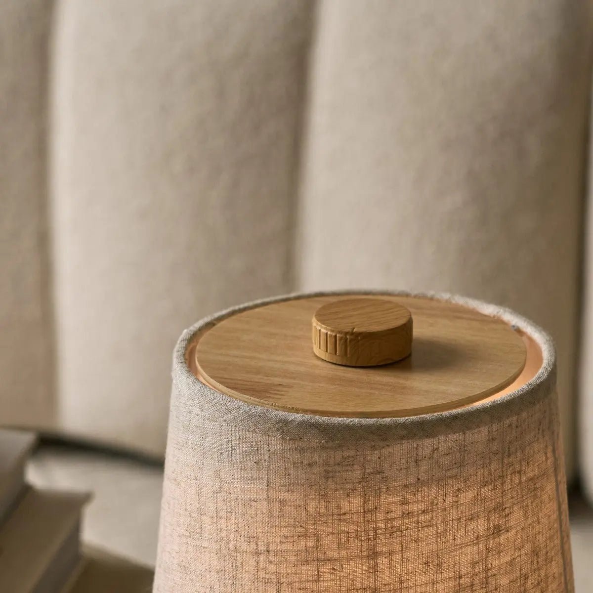 Rover Light Brown Wooden Rechargeable Lamp | Cordless, Dimmable & Linen Blend - LUXONAS HOME