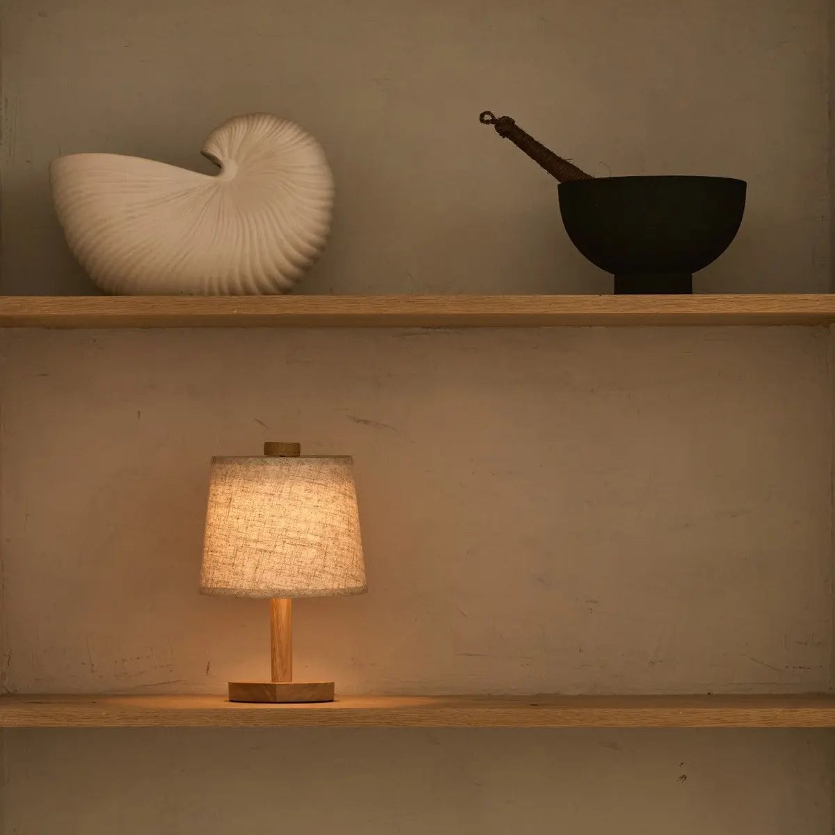 Rover Light Brown Wooden Rechargeable Lamp | Cordless, Dimmable & Linen Blend - LUXONAS HOME