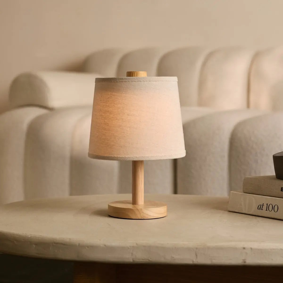Rover Light Brown Wooden Rechargeable Lamp | Cordless, Dimmable & Linen Blend - LUXONAS HOME