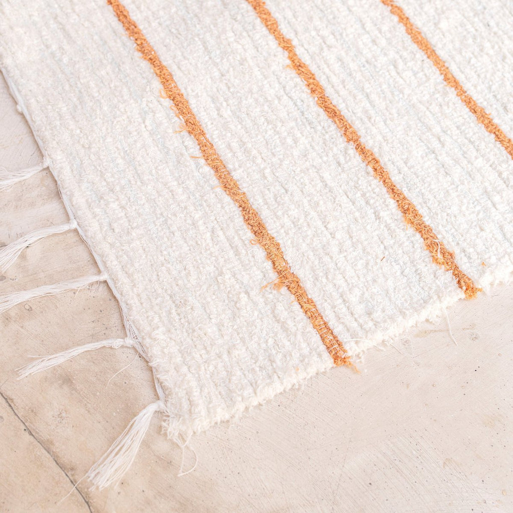 Rug Made from White Cotton with Brown Stripes 64x51 cm Handwoven Floormat GIANYAR - LUXONAS HOME