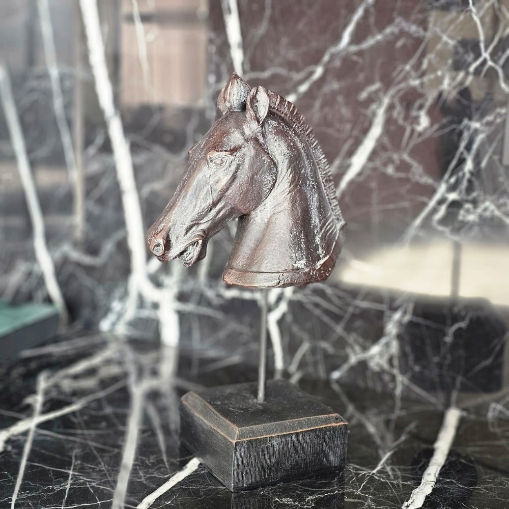 Rustic Horse Head On Stand - LUXONAS HOME