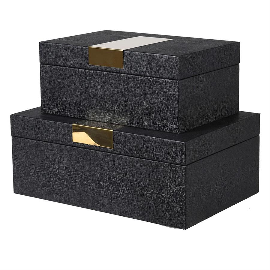 S/2 Black & Gold Faux Storage Boxes