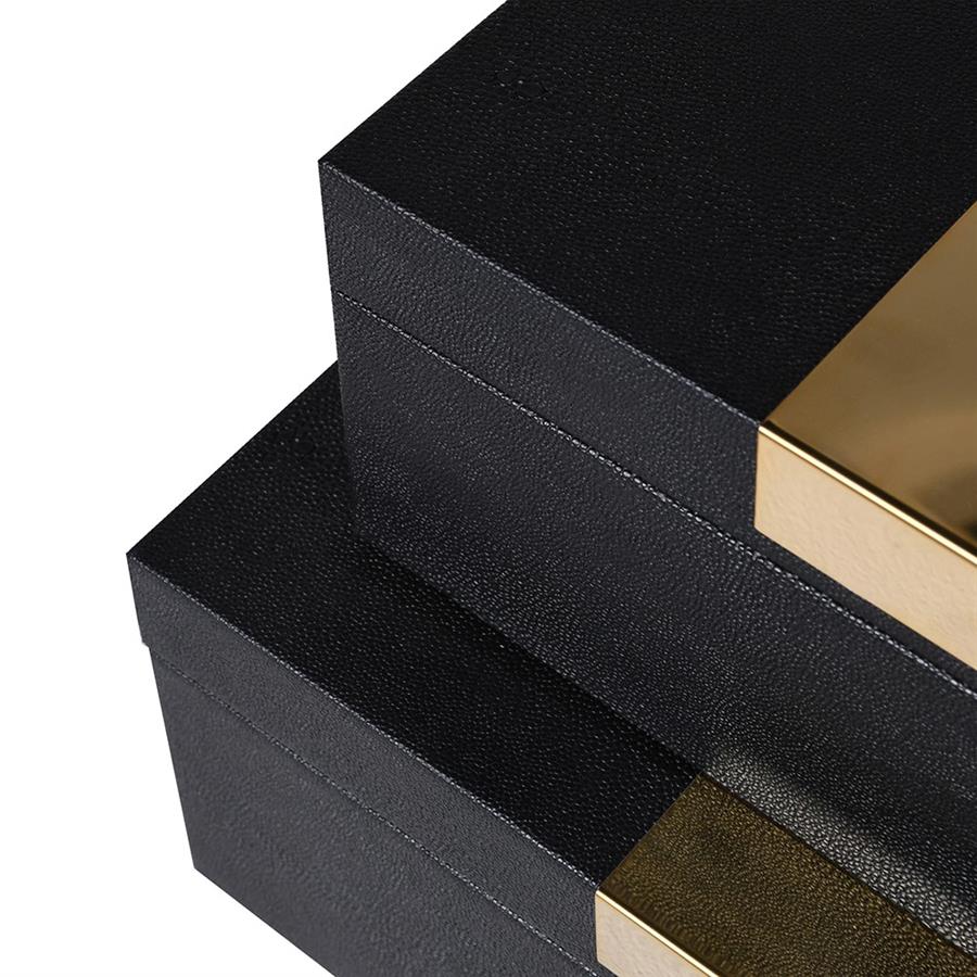 S/2 Black & Gold Faux Boxes - LUXONAS