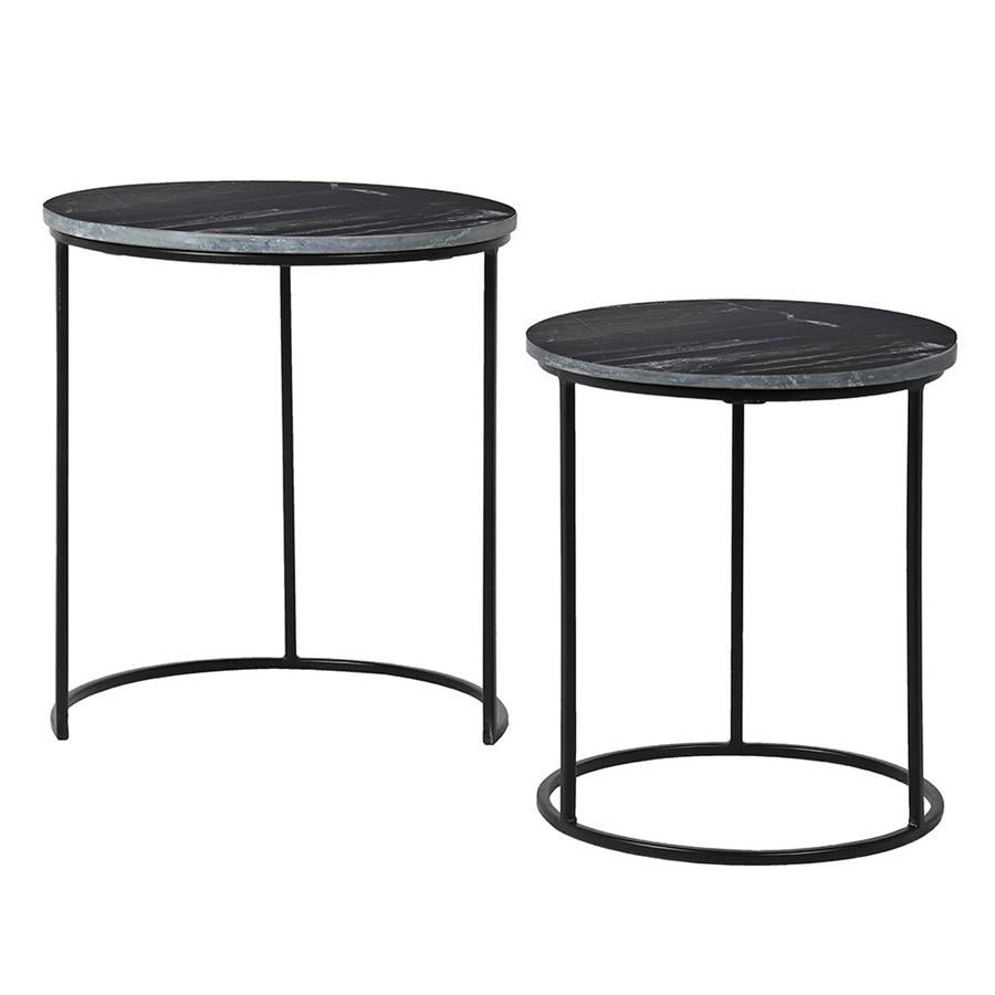 S/2 Black Top Marble Side Tables