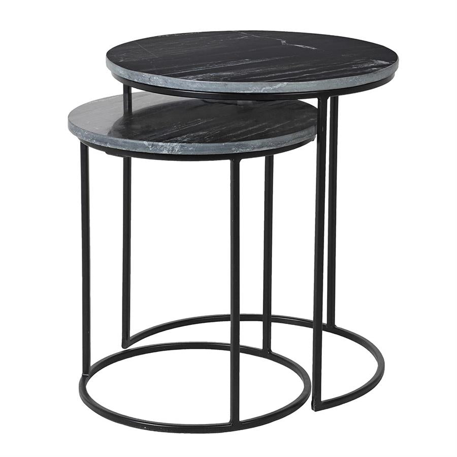 S/2 Black Top Marble Side Tables